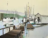 Jack Hambleton, West Coast Fish Boats, 1972, oil on canvas board