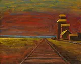 Hans Herold, Elevator at Yorkton, 1987, oil on wood board
