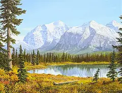 Roger Kamp, Temple Mountain and Herbert Lake, 1993, acrylic on canvas