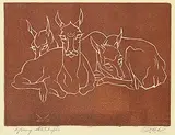 Young Antelopes by Illingworth Kerr, lino block on paper, sold Mar 2024