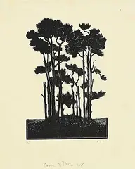 Grove of Trees #A/P by Clare Leighton, wood block on paper, sold Mar 2024