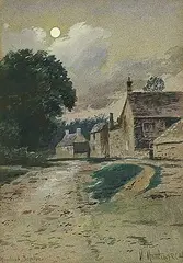 Marmaduke Matthews, Moonlight Junction, watercolour on paper