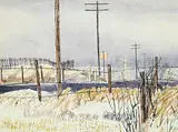 James Stanford Perrott, Railway Crossing Near Macleod, watercolour and charcoal on paper