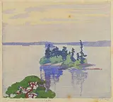 Walter J. Phillips, Cathcart's Island, Muskoka #43, 1927, colour wood block on paper