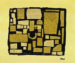 Edith Jean Richards, Gold Collage, mixed media on wood board