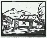Clifford Foard Robinson, Cottage, Exshaw, Alberta #406, 1994, lino block on paper