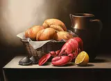 Victor Santos, Untitled - Lobster and Lemon, oil on wood board