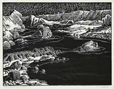 Thomson River #25/50 by Margaret Shelton, 1984, lino block on paper, sold Mar 2024