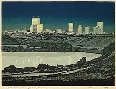 George Weber, Edmonton from Highlands, Nocturne #10 #50/125, 1974, colour silkscreen on paper