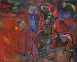 Gustav Oswald Weisman, Pilgrams, 1957, oil on wood board