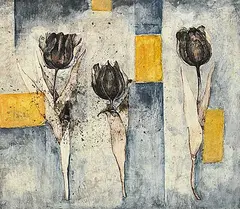 Susan E. Wood, Rain on Tulips, 2005, mixed media on paper