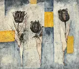 Susan E. Wood, Rain on Tulips, 2005, mixed media on paper