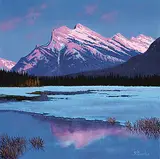 Roger D. Arndt, Rundle Twilight, 2020, acrylic on wood board