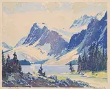 A.C. and Barbara Leighton - Barleigh, Bow Lake #28/100, colour wood block on paper