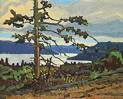 Leyda Campbell, View from Salt Spring, oil on wood board
