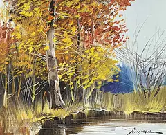 Untitled - Trees in Fall by Tinyan Chan, oil on canvas, sold Dec 2023