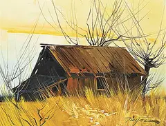 Untitled - The Brown Barn by Tinyan Chan, oil on canvas, sold Dec 2023