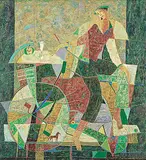 Armand Cote, Evelyne l'acrobate, oil on wood board