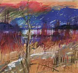 Orestes de Grandmaison, Untitled - A Colourful Mountain Lake, pastel on sandpaper