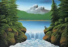Levine Flexhaug, Untitled - Staring at the Waterfall, oil on wood board