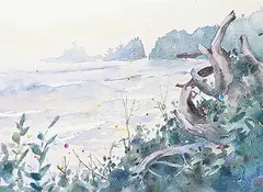 Untitled - Coastal View by Alex Fong, watercolour on paper, sold Dec 2023