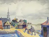 Joachim George Gauthier, Untitled - Working on the Pier, watercolour and graphite on paper