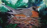 Connie Geerts, Robin's Nest, acrylic on wood panel
