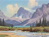Roland Gissing, Bow Lake at Crawford Glacier, oil on canvas board