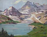 Roland Gissing, The Canadian Rockies - Near Lake Louise, oil on wood board
