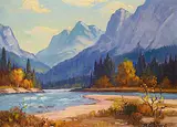 Roland Gissing, Athabasca River, oil on wood board