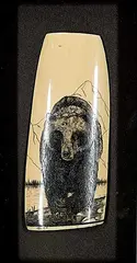 He's Getting Ready for Winter by David Goldsmith, 2004, scrimshaw on bone, sold Dec 2023