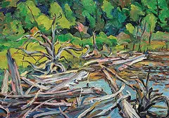 Kenneth Gordon, Dead Cedar / Big Porcupine Algonquin, 1974, oil on wood board