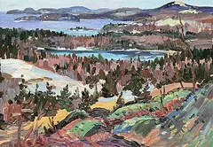 Kenneth Gordon, Near Marathon / Lake Superior, 1971, oil on wood panel