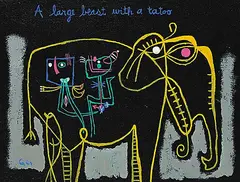 A Large Beast with a Tattoo by George Gordienko, 1996, oil on paper board, sold Dec 2023