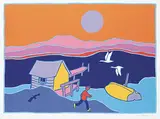 Ted Harrison, Tagish Swans #145/185, 1990, colour silkscreen on paper