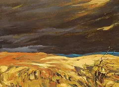 Dark Sky by Hans Herold, 1971, oil on wood board, sold Dec 2023