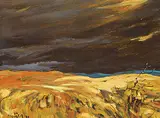 Hans Herold, Dark Sky, 1971, oil on wood board