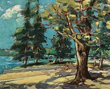 Hans Herold, Greg Lake Beach, 1973, oil on wood board