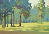 Kiff Holland, Early Morning Golf Game, watercolour on paper
