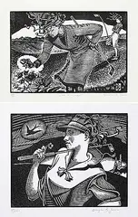 Douglas B. Jones, Just a Moment #22/150 & Untitled - Lady Golfer #49/150, lino and wood blocks on paper