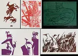 Five Christmas Cards by Illingworth Kerr, lino block on paper, sold Dec 2023
