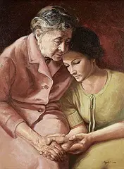 Tag Kim, Untitled - Mother and Daughter, oil on canvas