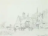 Alfred Crocker Leighton, Untitled - English Village, graphite on paper