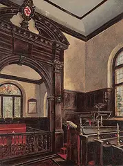 The Chapel, Lucas Hospital, 1663, Wokingham by Henry Frederick Lucas Lucas, 1918, oil on canvas, sold Dec 2023