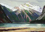 Min Ma, Morning at Kinney Lake, acrylic on paper board