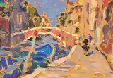 Richard Montpetit, Venice, le long du Canal, 1989, oil on wood board