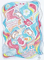 Daphne Odjig, Colourful Memories #5, 2014, coloured pencil on paper