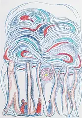Daphne Odjig, Untitled - Forest Walk at Night, 2014, coloured pencil on paper