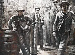 Sandra Pollard, Untitled - Workers, oil on canvas