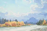 Kananaskis River from Ribbon Creek by Margaret Shelton, 1979, watercolour on paper, sold Dec 2023
